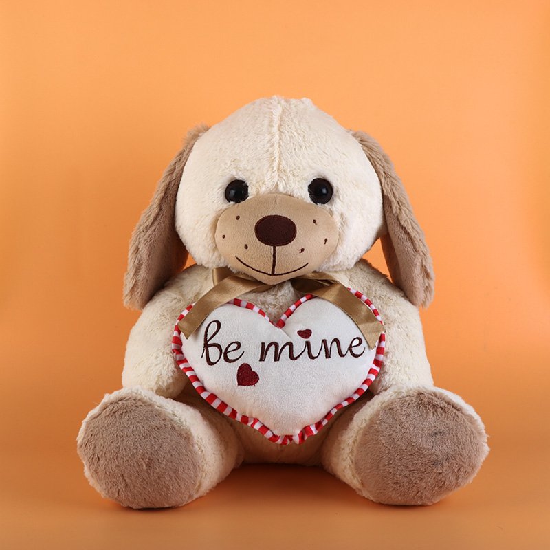 Brown and Cream Sitting Dog with Heart Soft Toy Set 40cm ( Assorted Color )