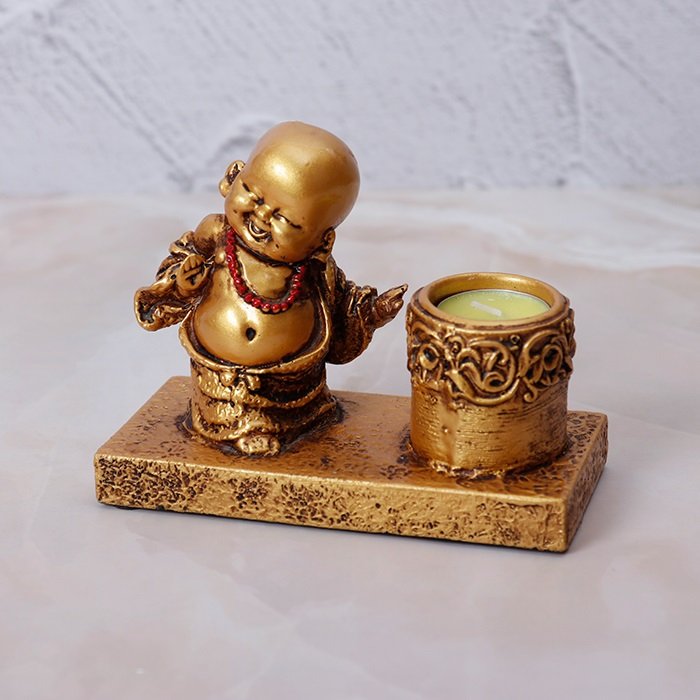 Candle Stand with Laughing Buddha