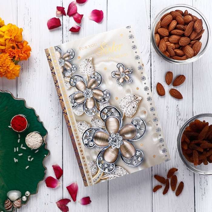 The Beautiful Rakhi Card With Envelope with The Delish Co - Bites Mini Chocolate Bar 270g