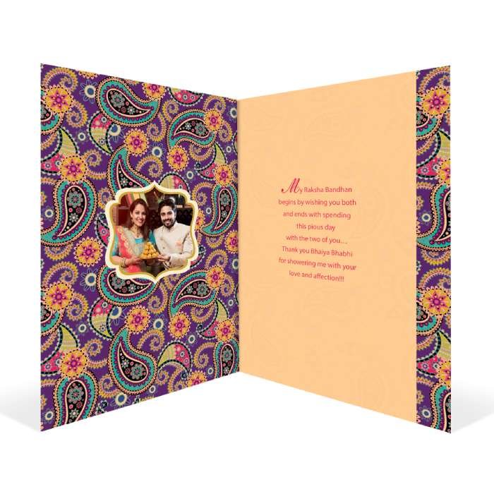 The Warm Rakhi Wishes Personalised Card For Bhaiya and Bhabhi and The Beautiful Design MultiColor Bhai & Bhabhi Rakhi