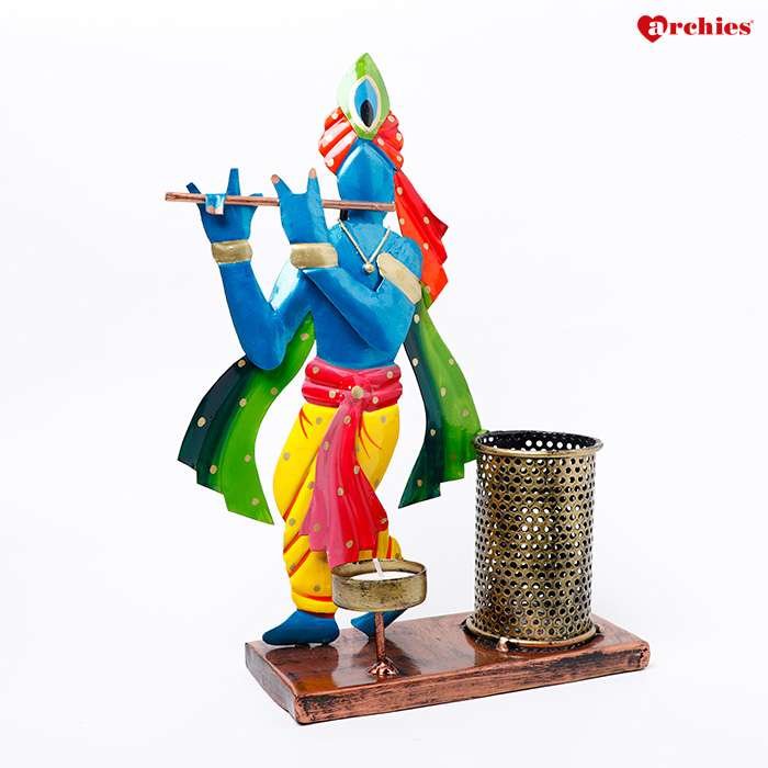 Beautiful Krishna Idol with Pen and Candle Stand