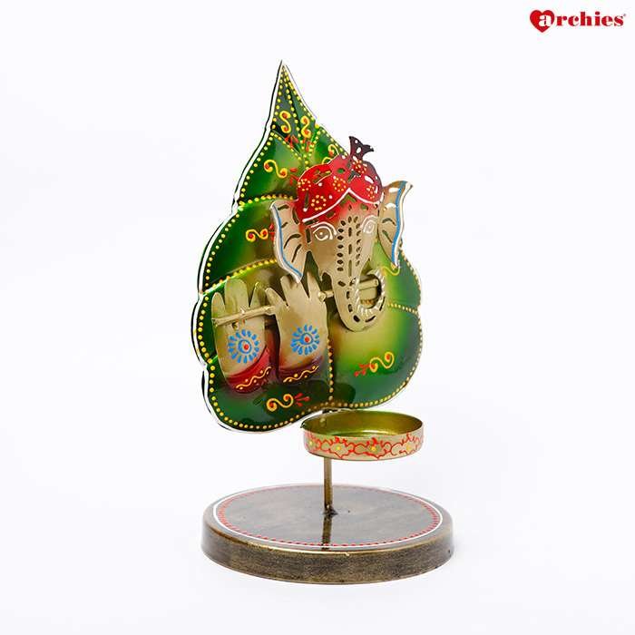 Divine Leaf Designed Ganesha Candle Stand