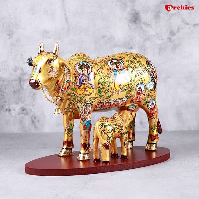 Archies Golden Holy Kamdhenu Cow Showpiece 17 cm