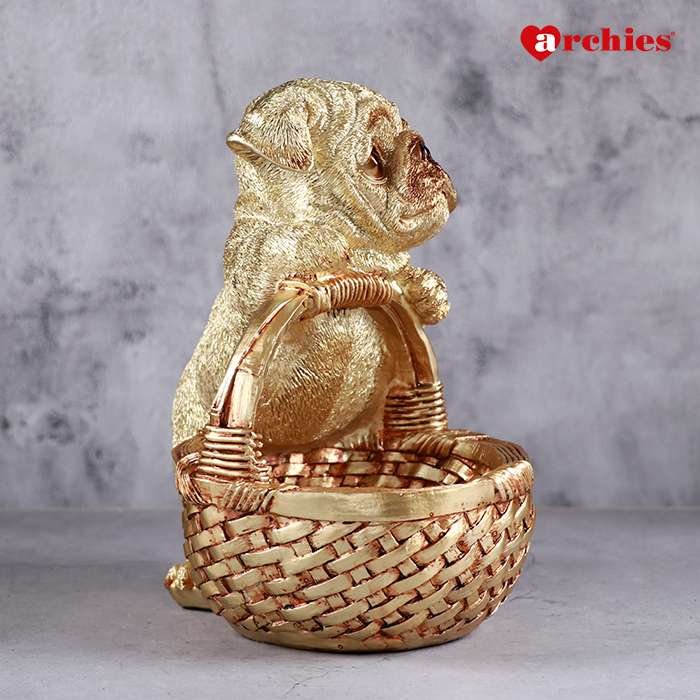 Archies Golden Puppy Metal Basket