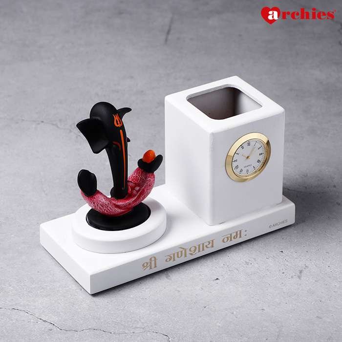 Ganesha Ji Pen Stand With Clock