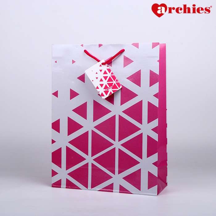 Archies Pink Triangle Medium Paper Bag Pack of 3