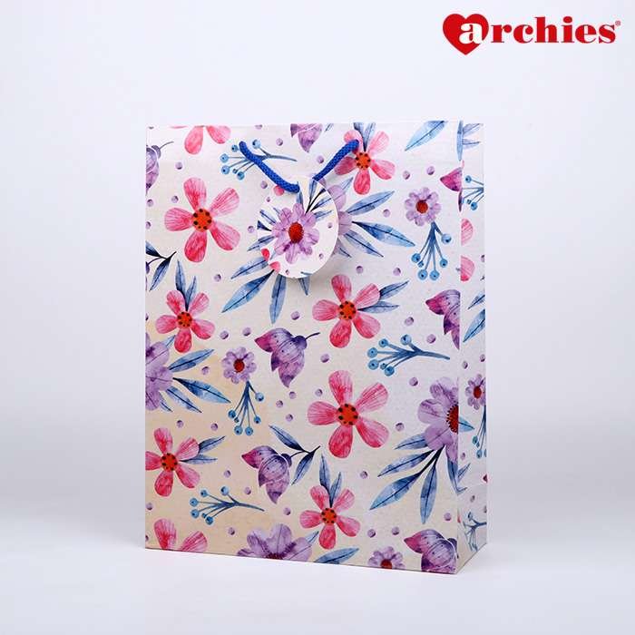 Archies Flower Printed Medium Paper Bag Pack of 3