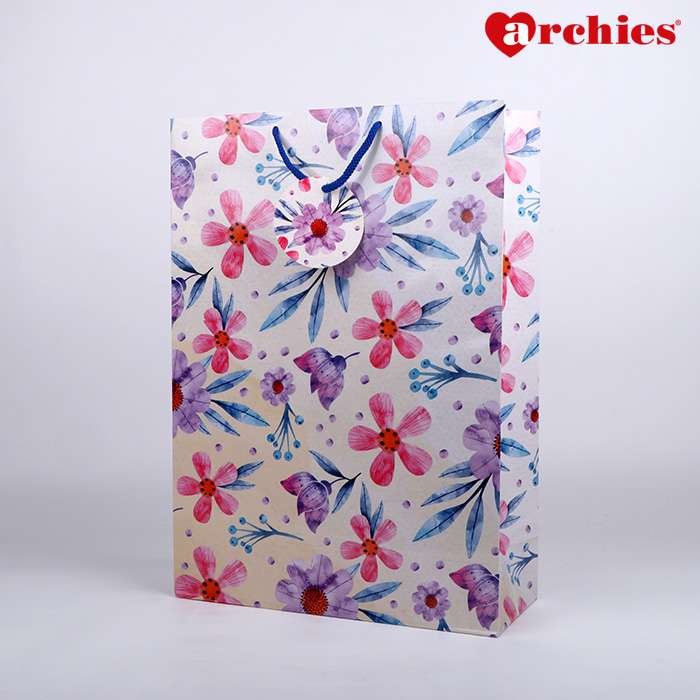 Archies Flower Printed Large Paper Bag Pack of 3