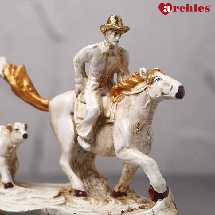 Archies Attractive White and Golden Horse Rider Sculpture