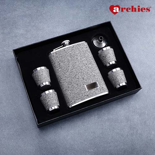 Marble Matt Finish Stainless Steel Hip Flask Gift Set