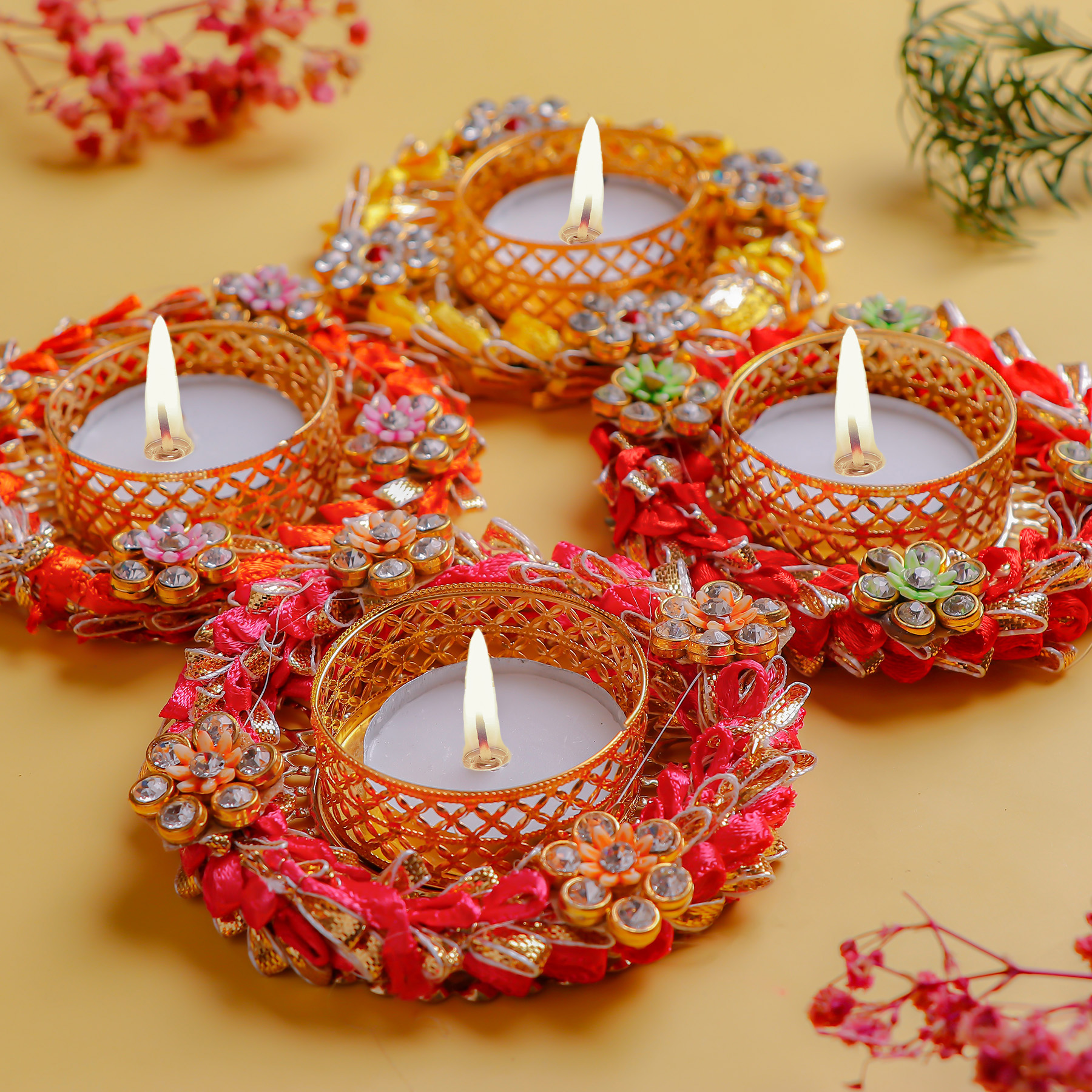 Diwali Wishes with Aarti Greeting Card with Diya and Dry Fruits