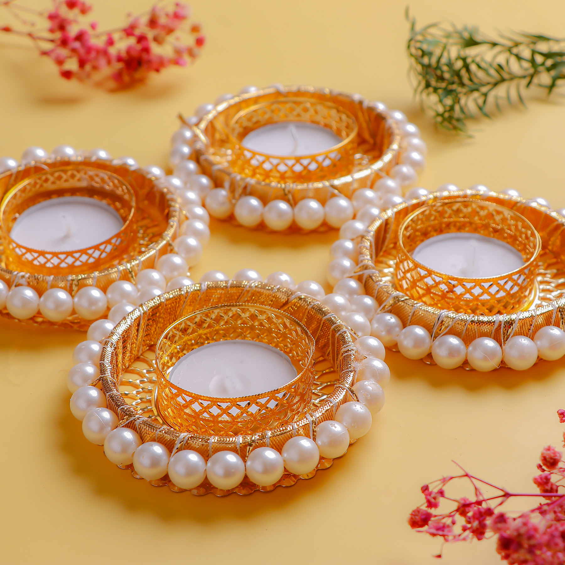 Diwali Aarti with Silver Coins Greeting Card with Diya and Dry Fruits