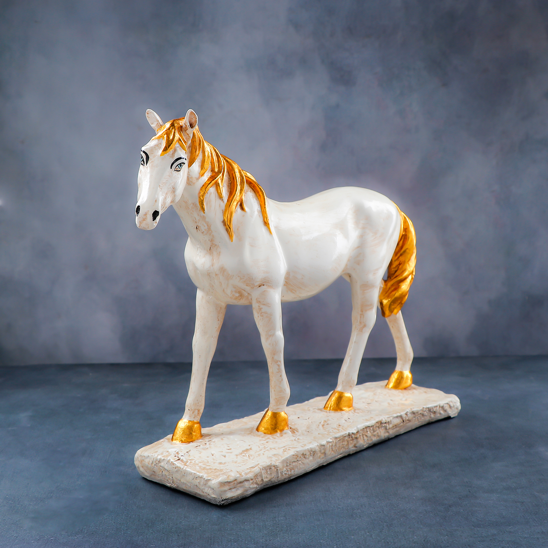 White Horse Figurine with Gold Accents