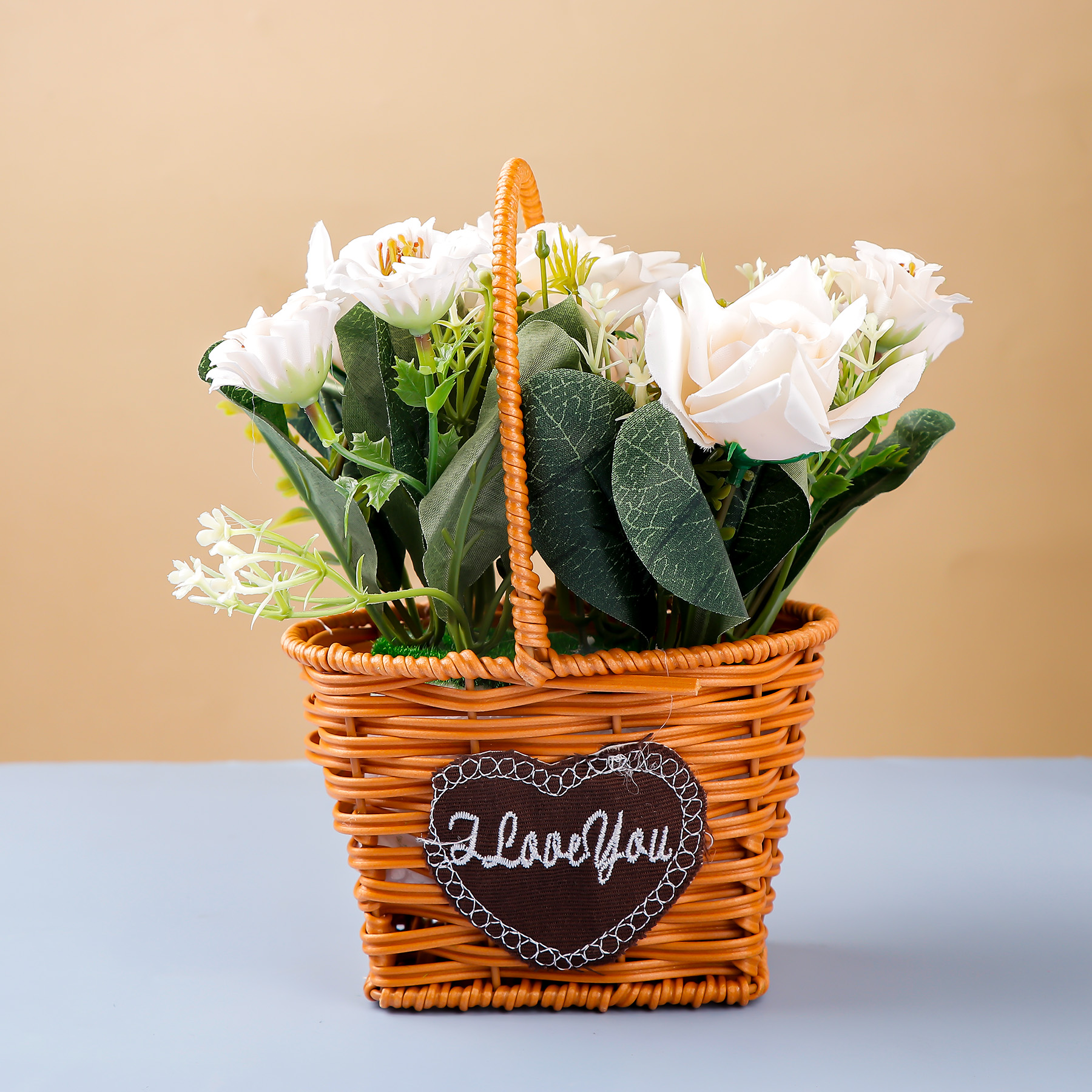 White Rose Artificial Flower Basket