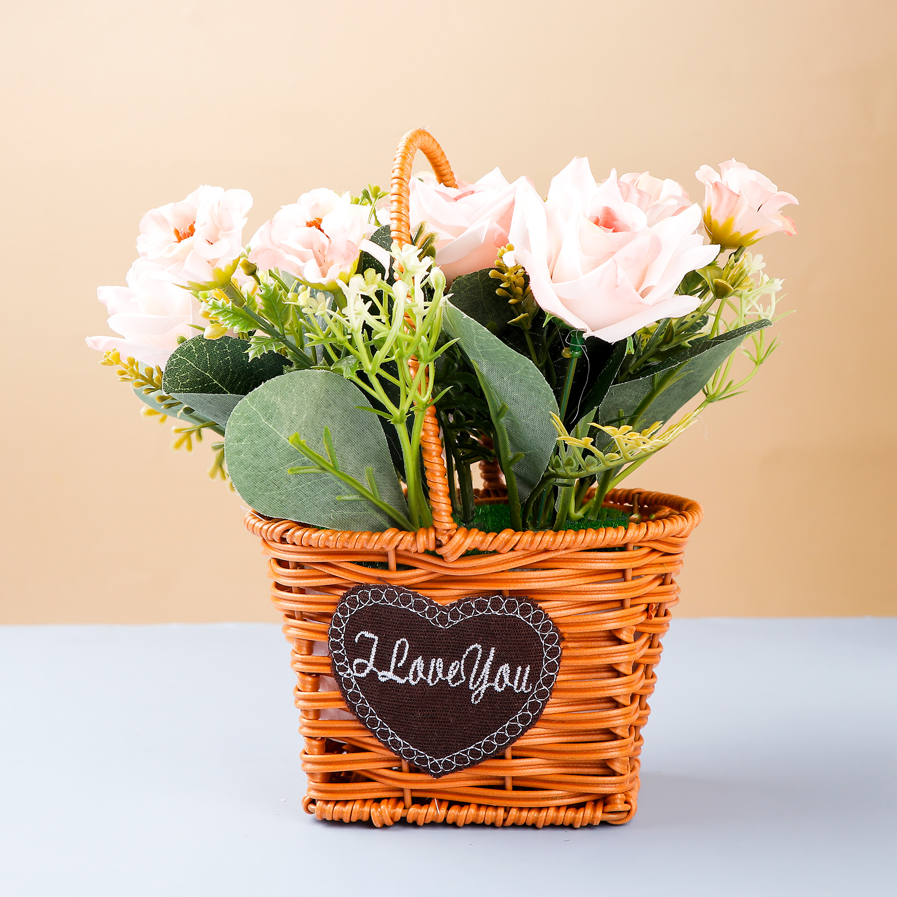 Coral Pink Artificial Flower Basket