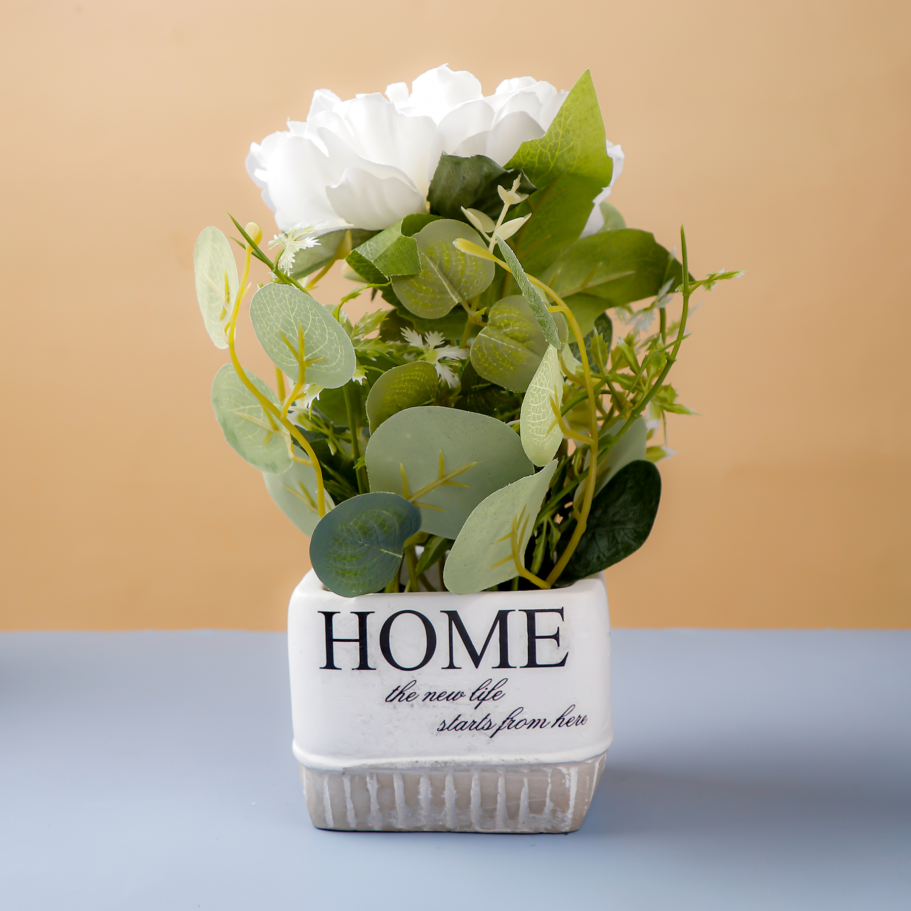 White Rose Artificial Flower Pot