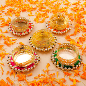 Pearl Emblished Golden Diya Set of 4