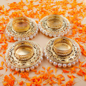 Handcrafted Pearl and Golden Diya Set