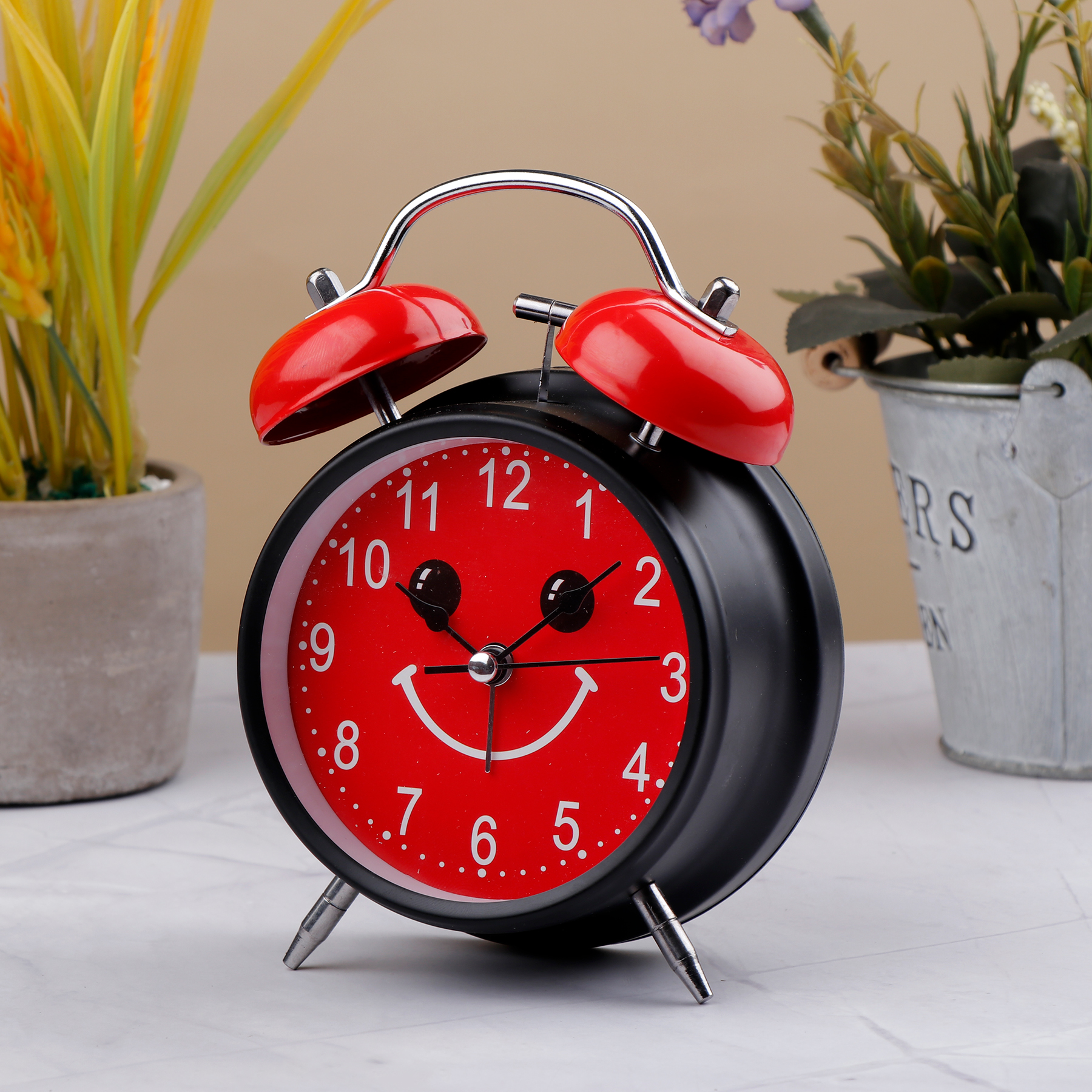 Twin Bell Smiling Face Alarm Clock Red