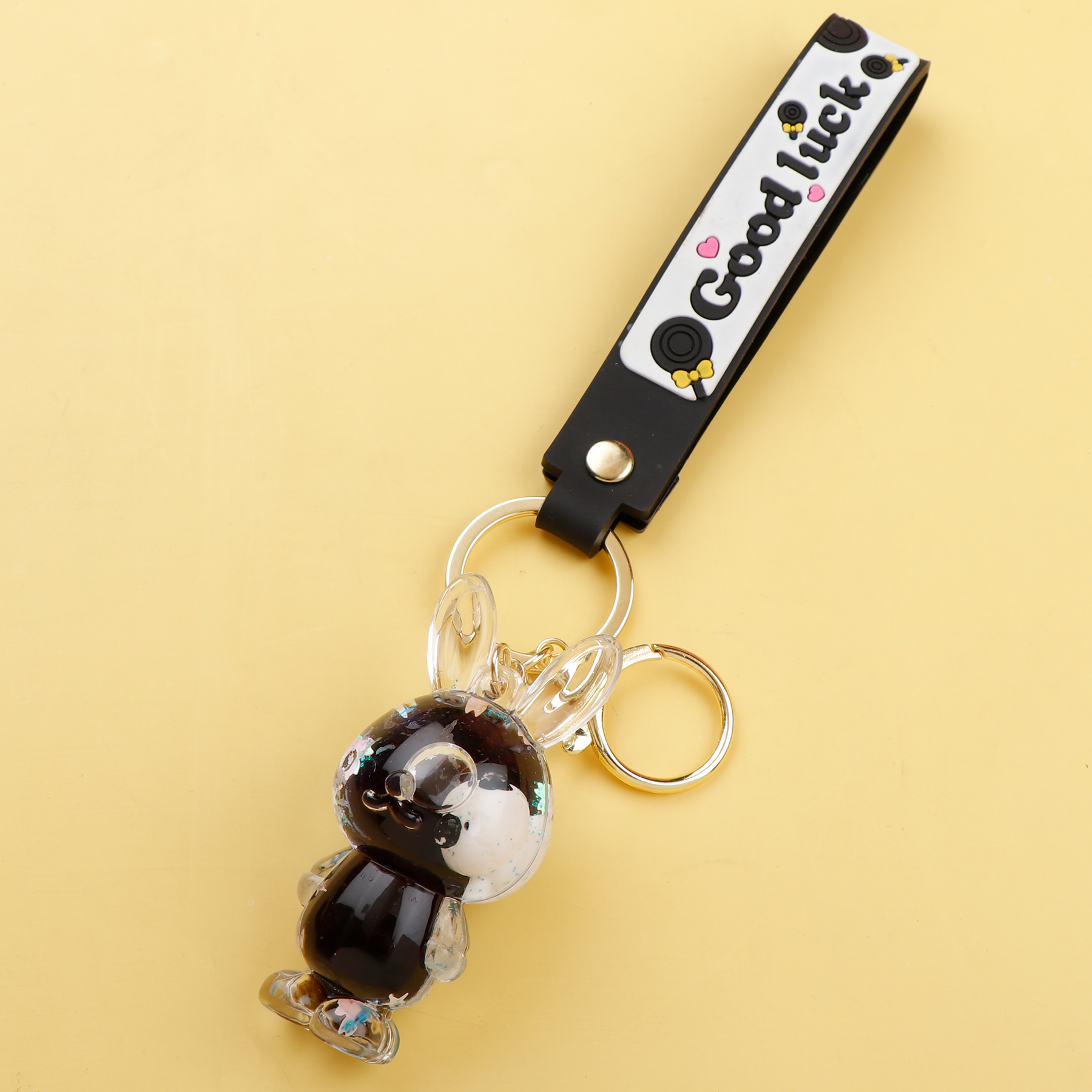 Panda in Bunny Liquid Glitter Keychain