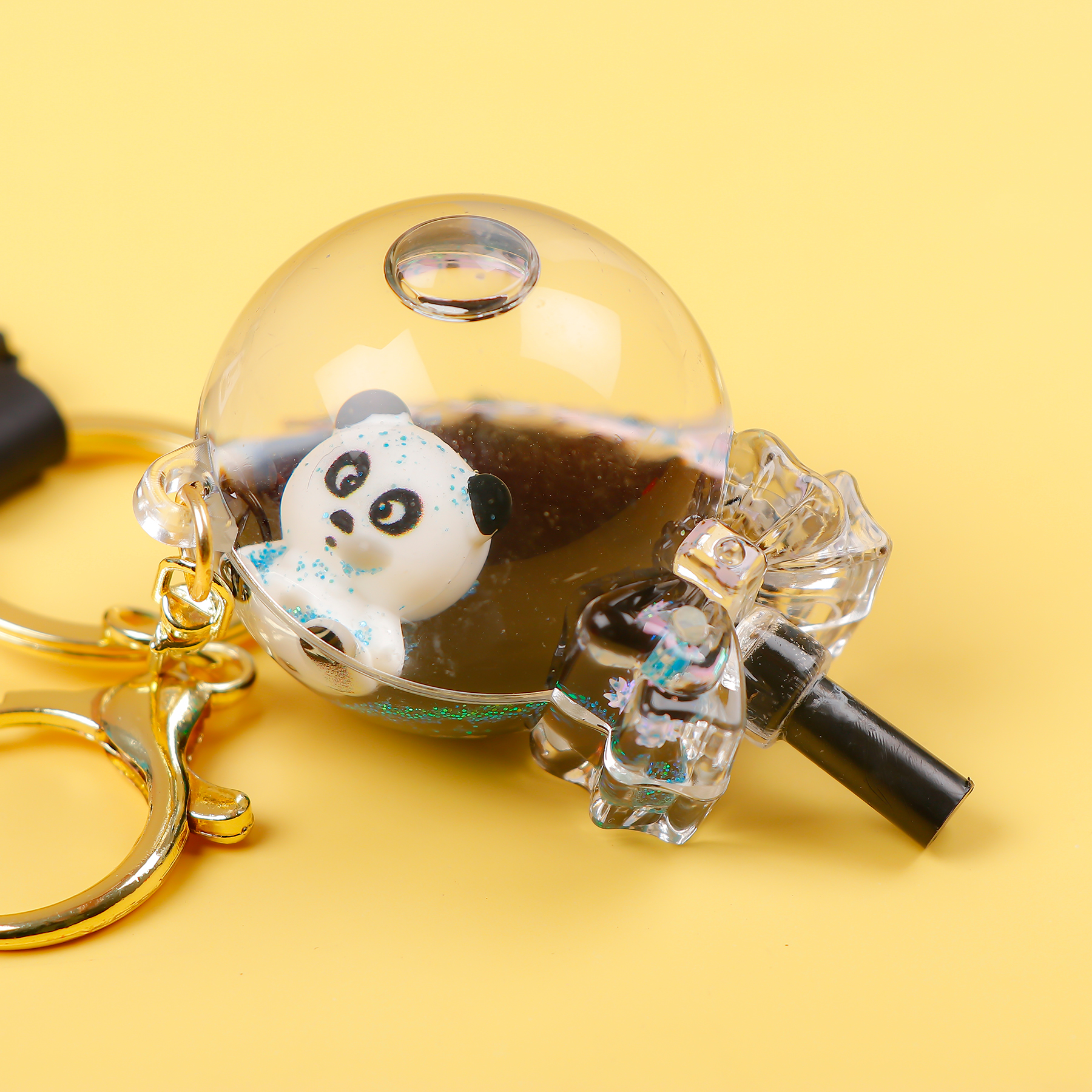 Panda Lightstick Liquid Glitter Keychain