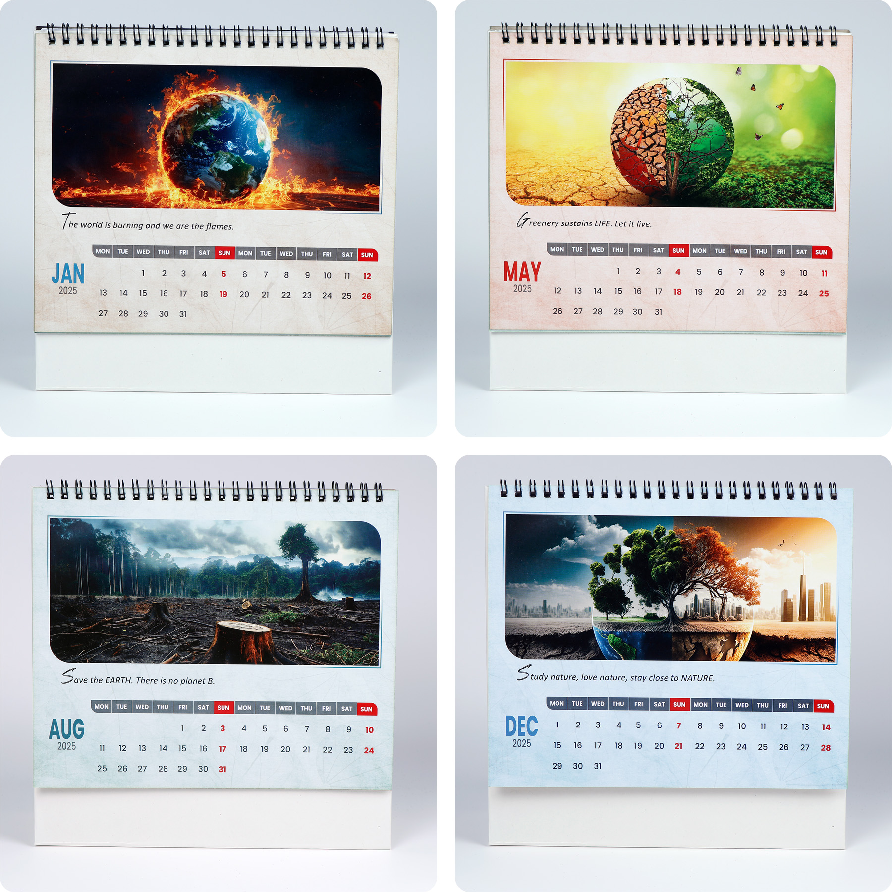 Our Earth Our Future Desk Top Calendar 2025 with envelopes