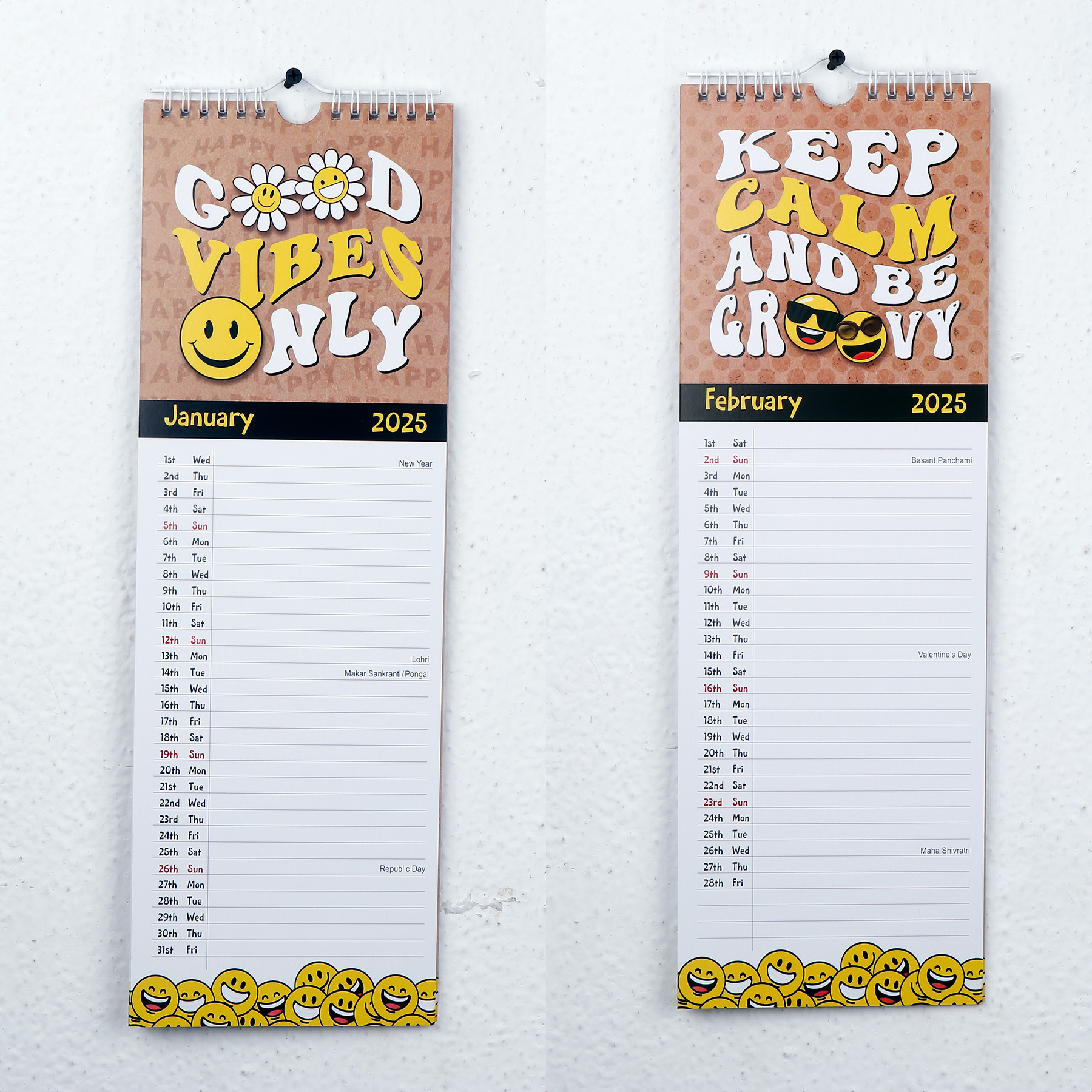 Emoticon Hanging 2025 Calendar Spiral with envelopes