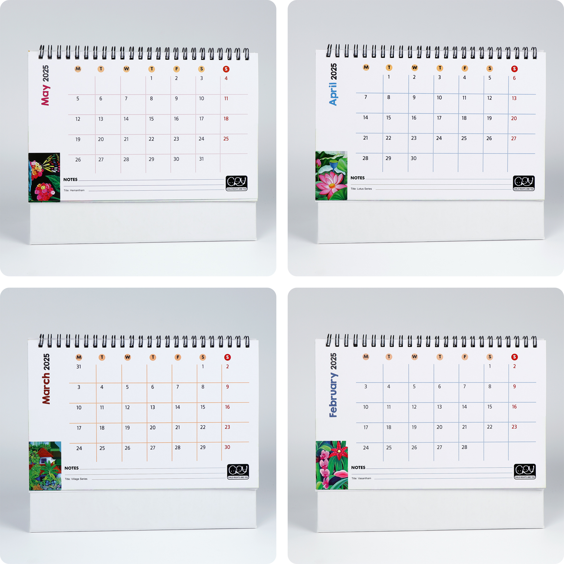 Green Village Desk Top Calendar 2025 with envelopes