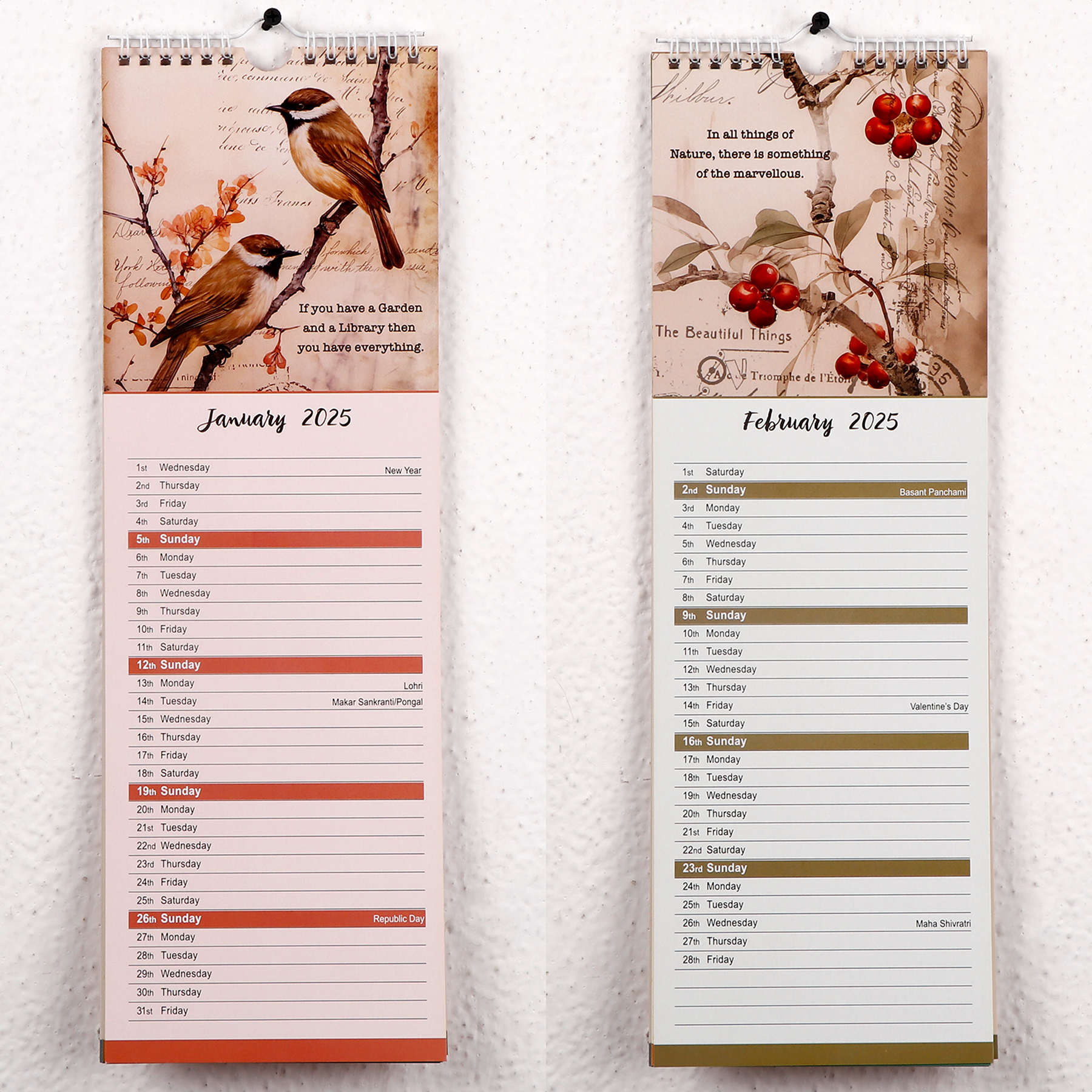 Beautiful Things Calender Hanging 2025 Calender Spiral