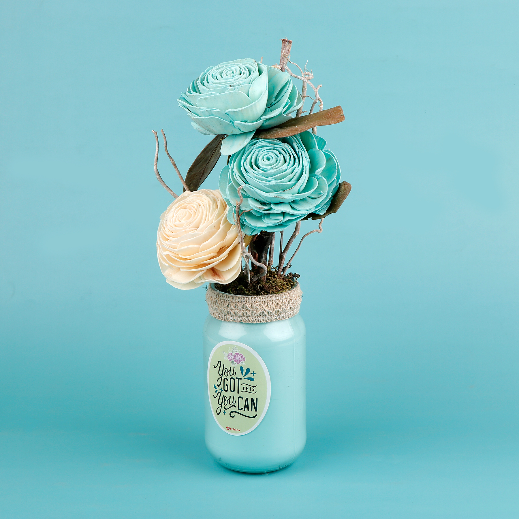 Blooming Teal Rose Ceramic  Vase