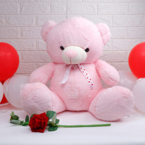 Pink Teddy Bear Soft Toy Large With Artificial Rose