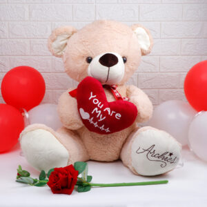 You are My Heartbeat Teddy Bear Soft Toy With Artificial Rose